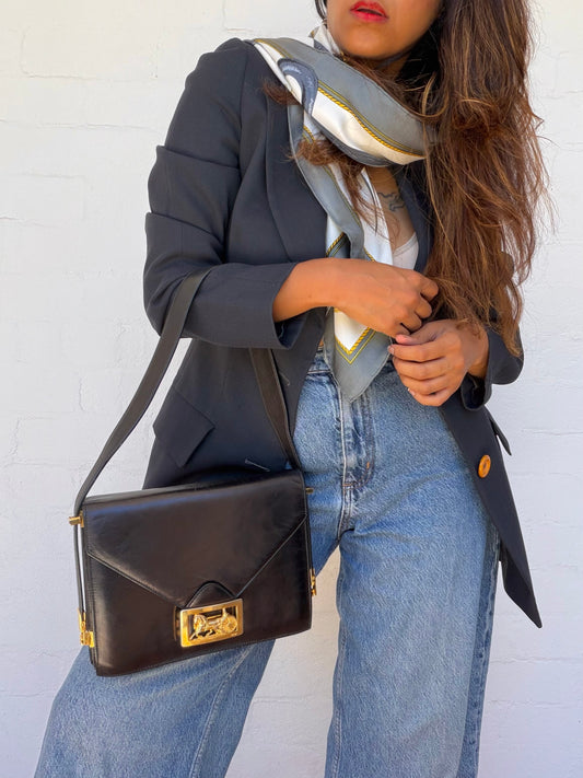 Vintage CELINE Horse Carriage Shoulder Bag - Black