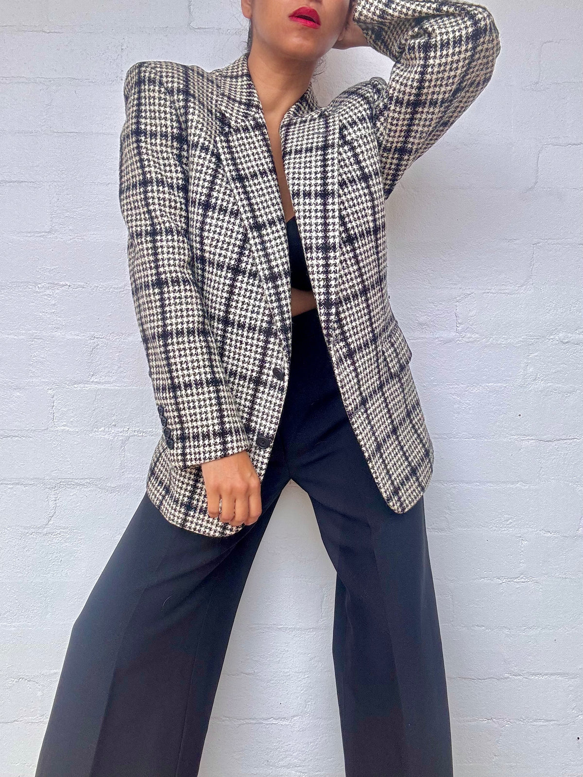 Authentic Dior Hounds-tooth Tweed Wool Blazer