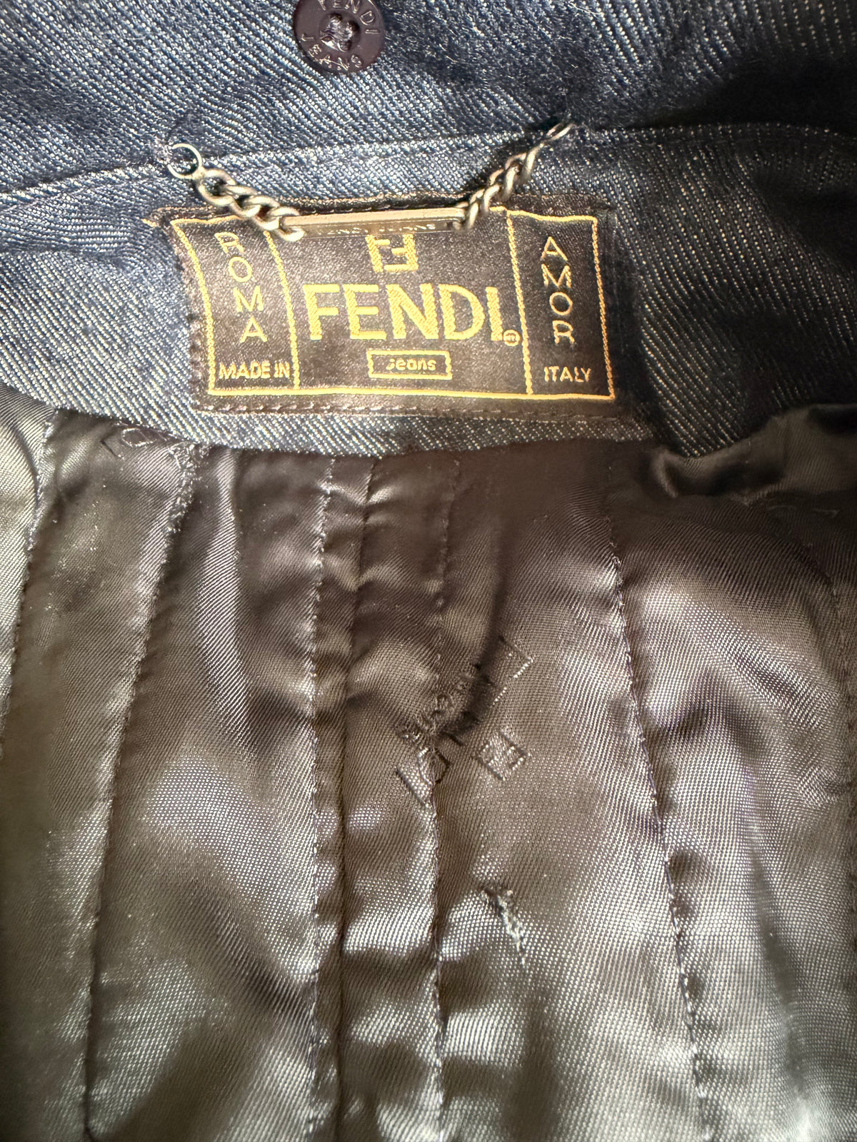 Rare Fendi Denim Long Quilted Coat
