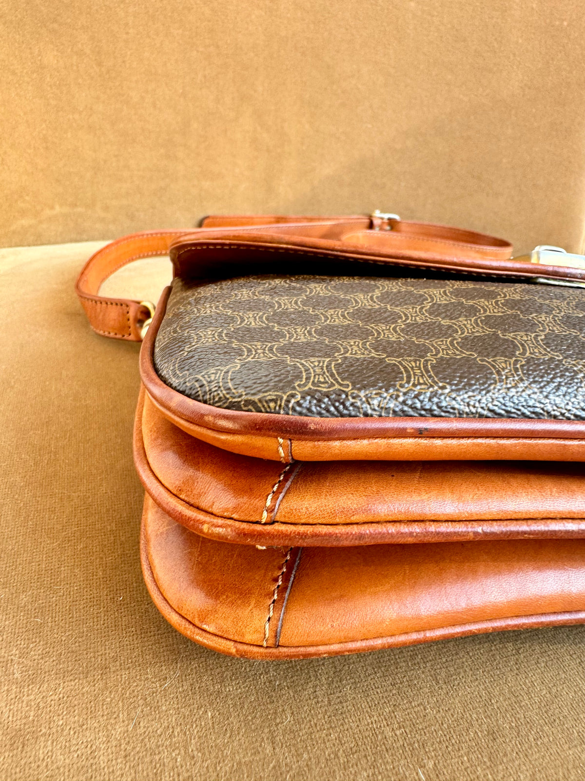Authentic Vintage Celine Brown Macadam Canvas Shoulder Bag