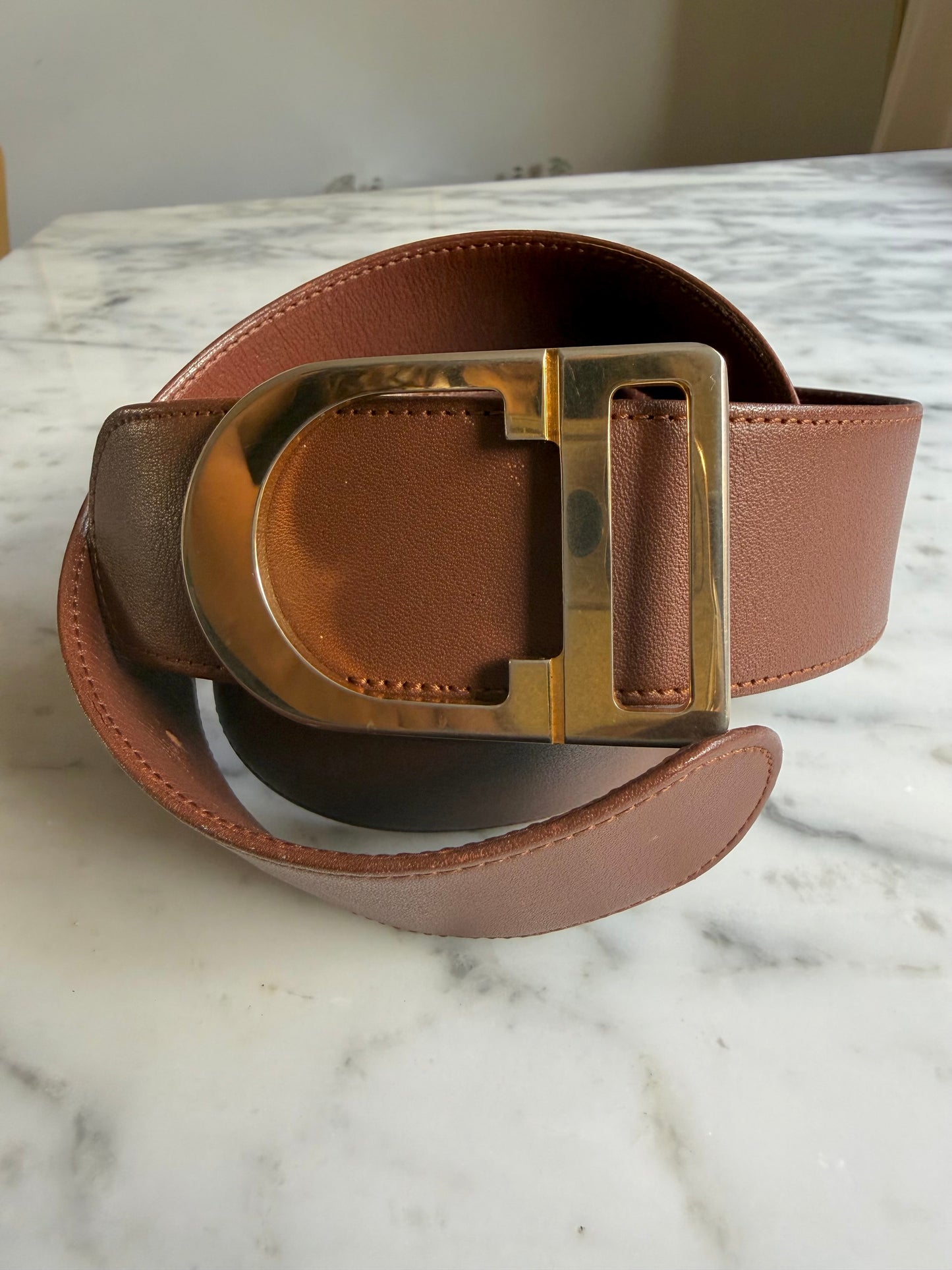 Vintage Christian Dior Brown Leather Belt