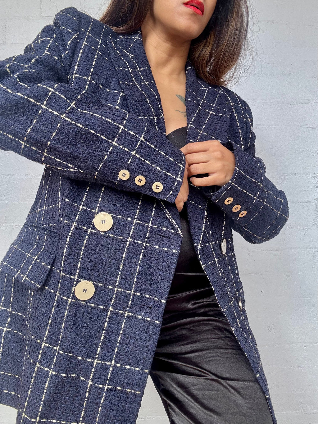Camilla and Marc - Dominique Blazer Navy & Gold Check, Brand New with Tags