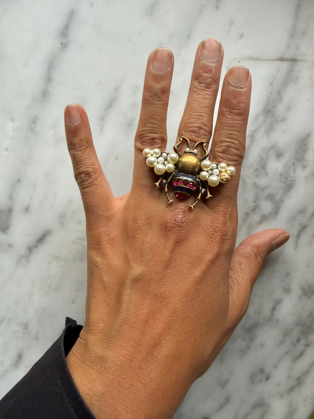 Gucci Bee Ring with Pearls & Crystals