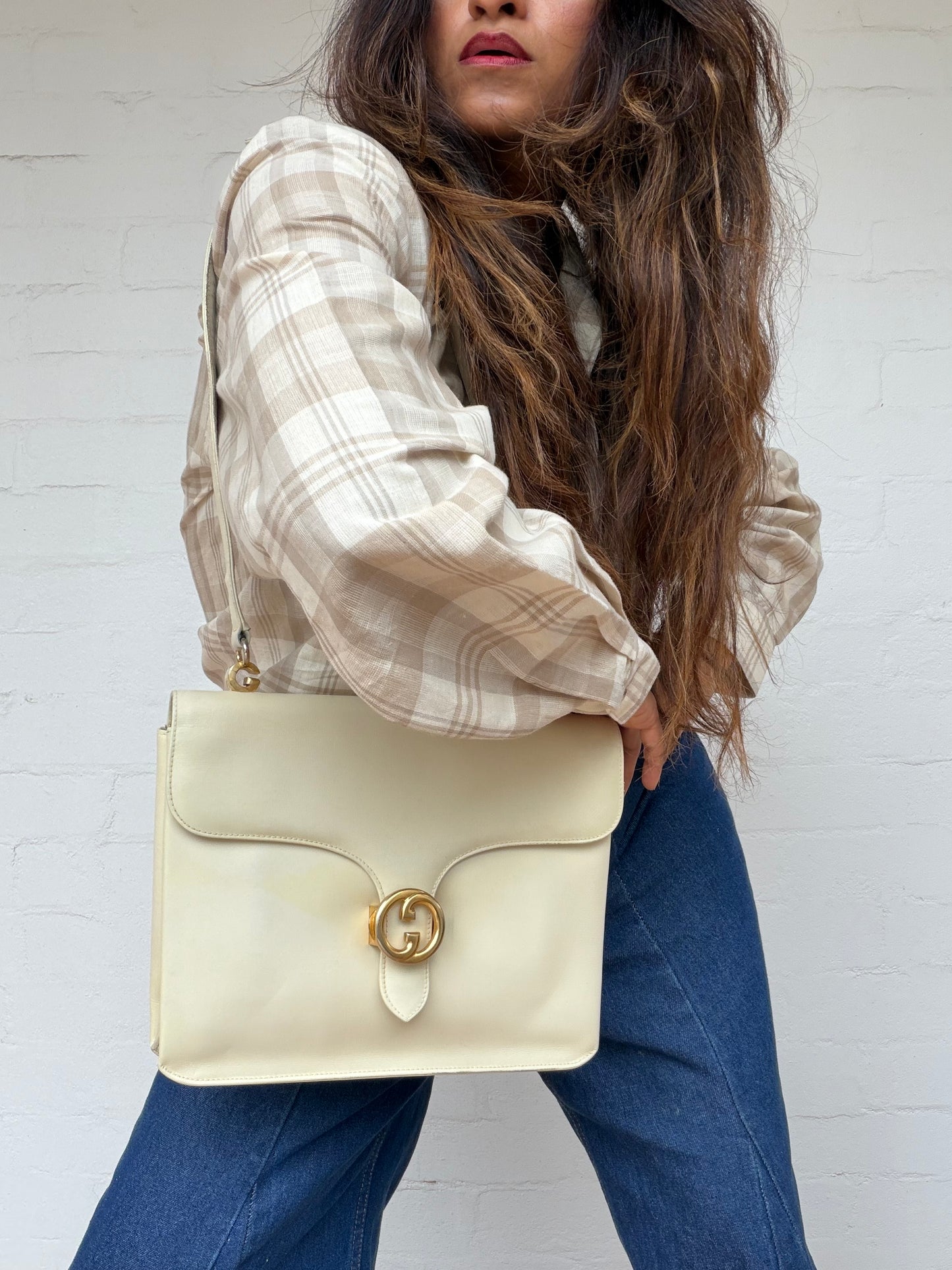 Vintage Gucci Interlocking G Dollar Crossbody Bag - Ivory
