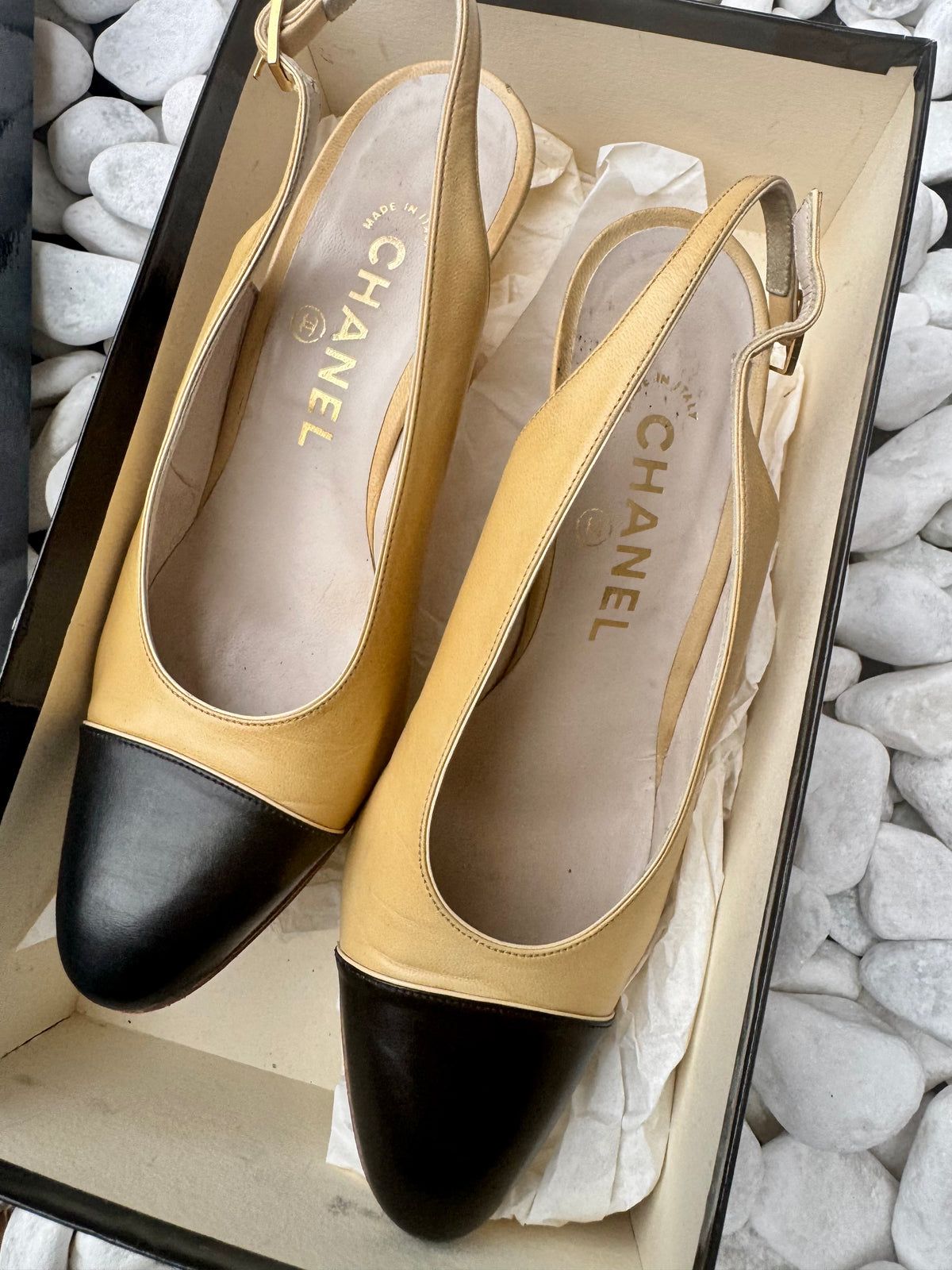 Authentic Vintage Chanel Cap-Toe Slingbacks