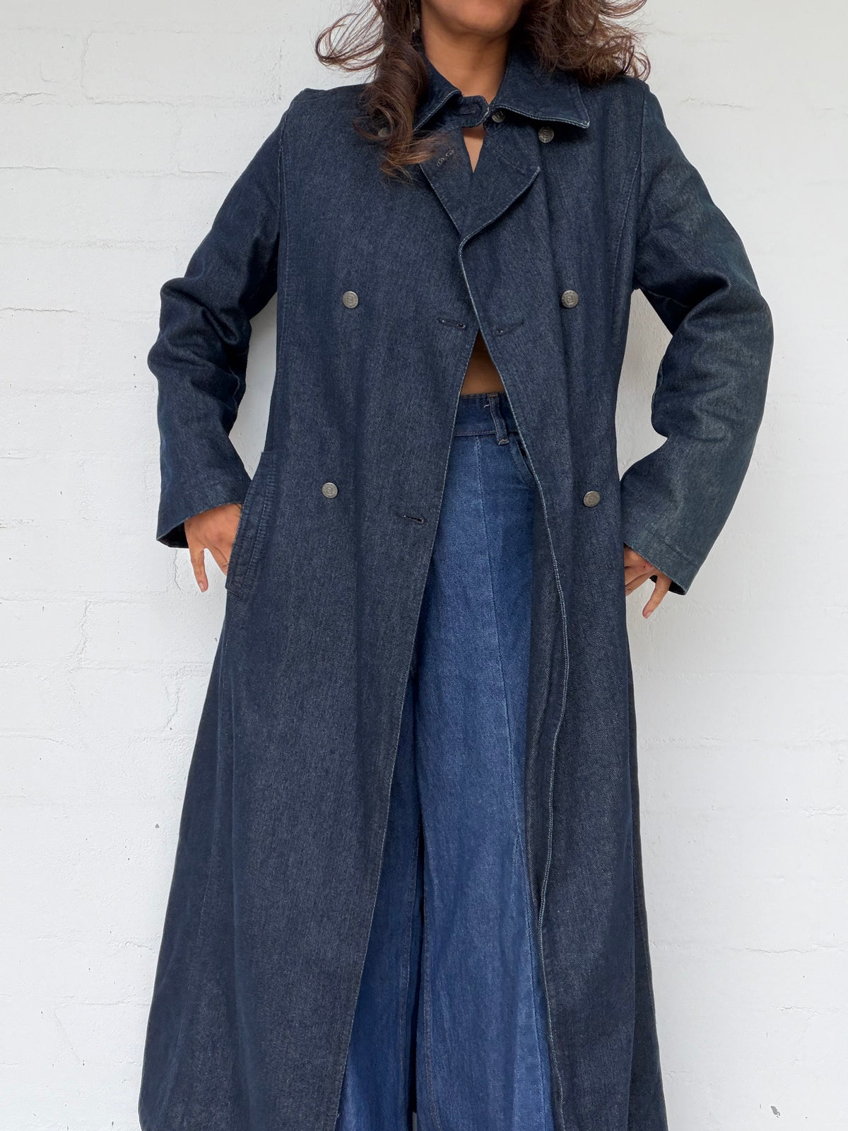 Rare Fendi Denim Long Quilted Coat