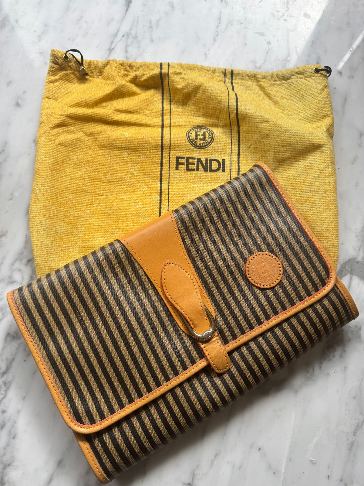 FENDI 70's Pequin Pattern Clutch & Clutch/Removable Crossbody Strap