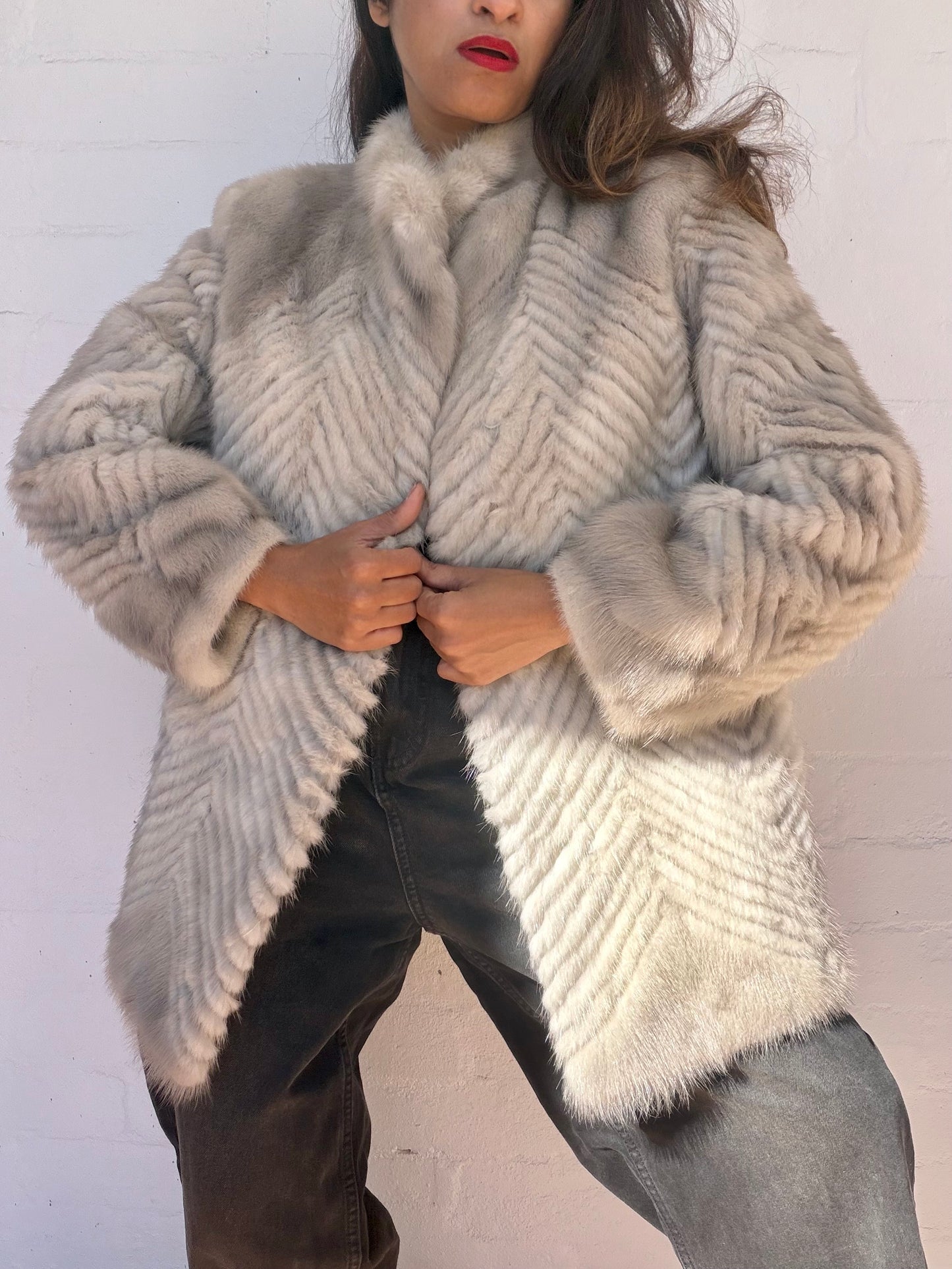 Vintage Saga Mink Sapphire Mink Herringbone fur coat