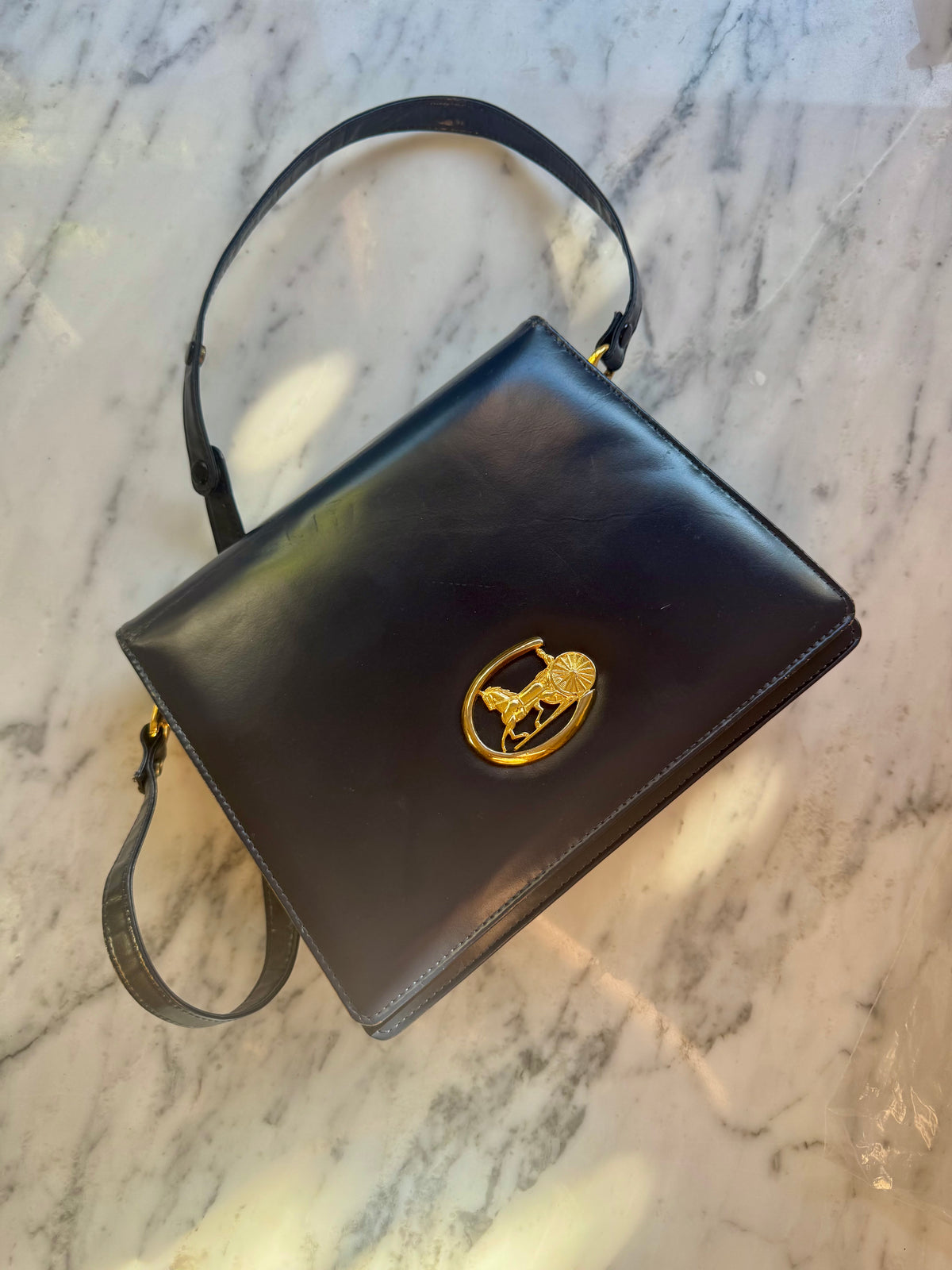 Rare Vintage Celine Leather Handbag - Navy