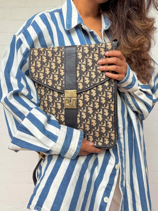 Vintage Dior Trotter Messenger Bag - Dark Navy