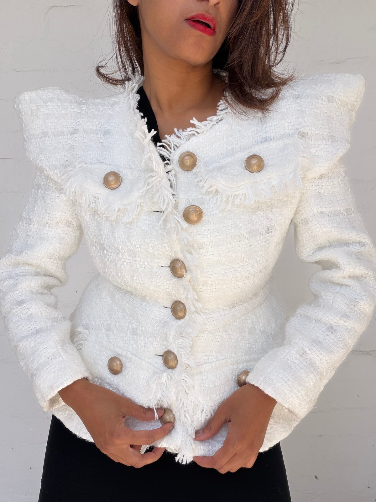 White Bouclé Tailored Jacket