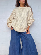 Vintage Irish Aran Knit Sweater - Cream