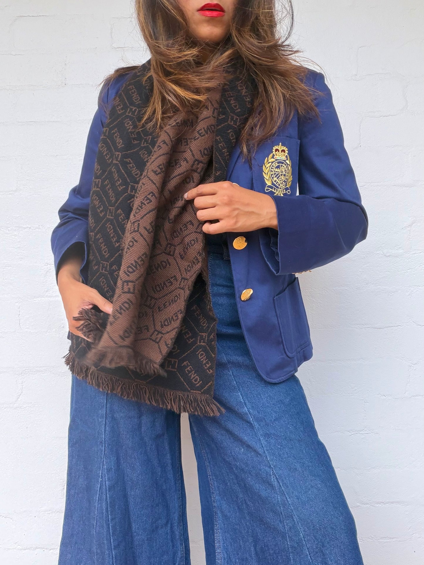 Vintage Fendi Wool Scarf - Black & Brown