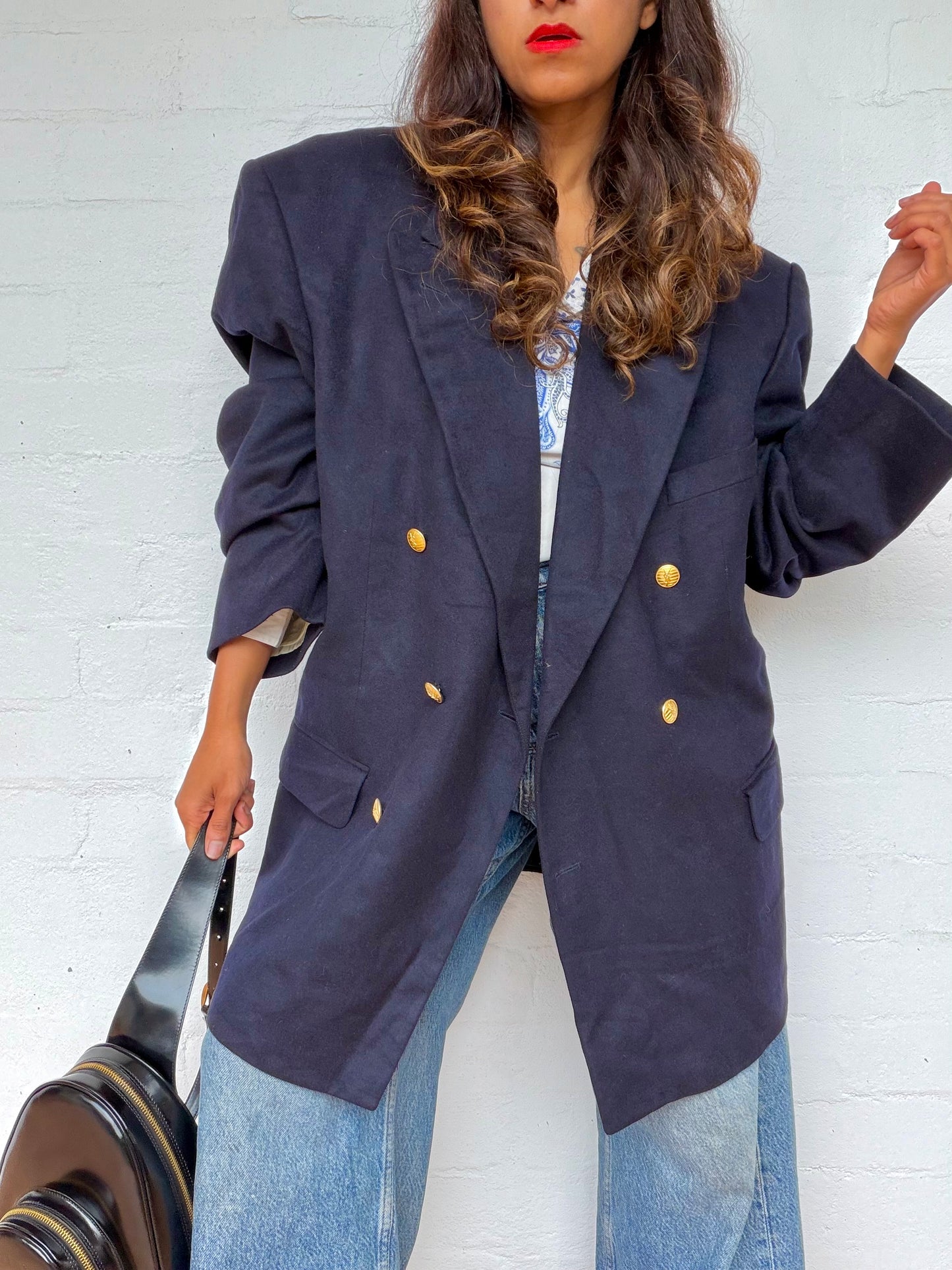 90s Yves Saint Laurent Navy Double-Breasted Jacket