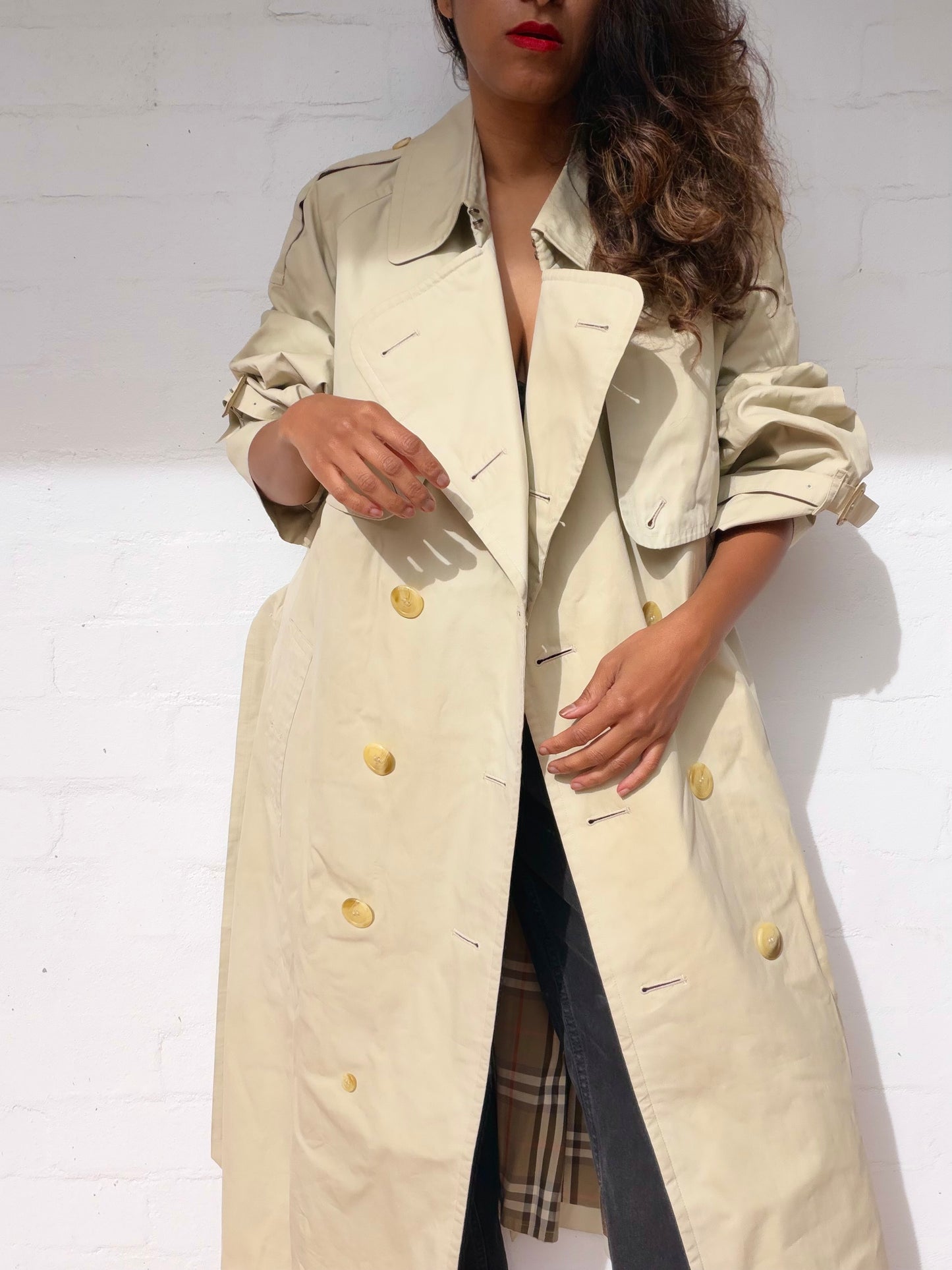 Burberry Double Breasted Trench Coat - Light Beige