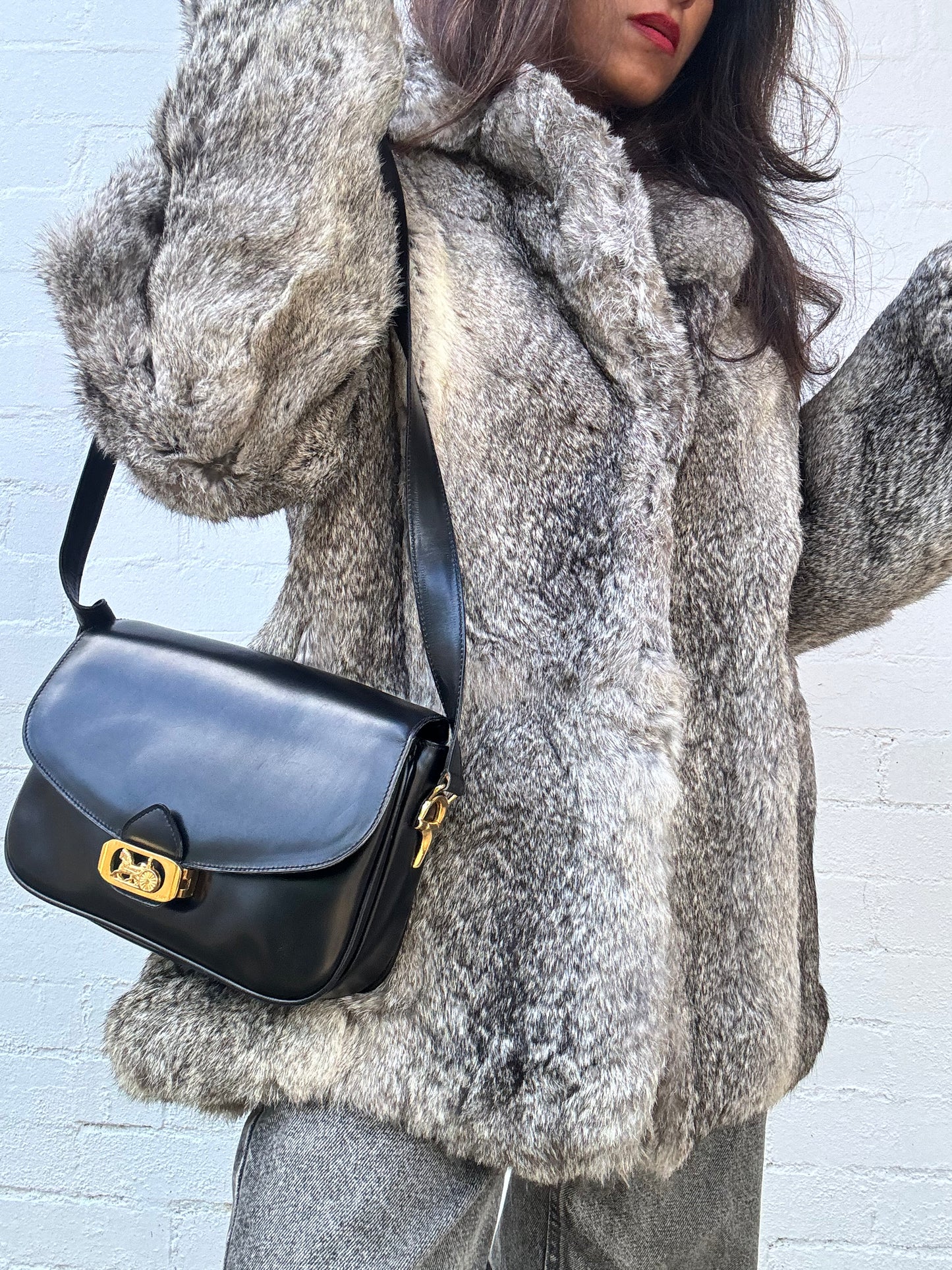 Authentic Vintage CELINE Carriage Leather Black Shoulder Bag