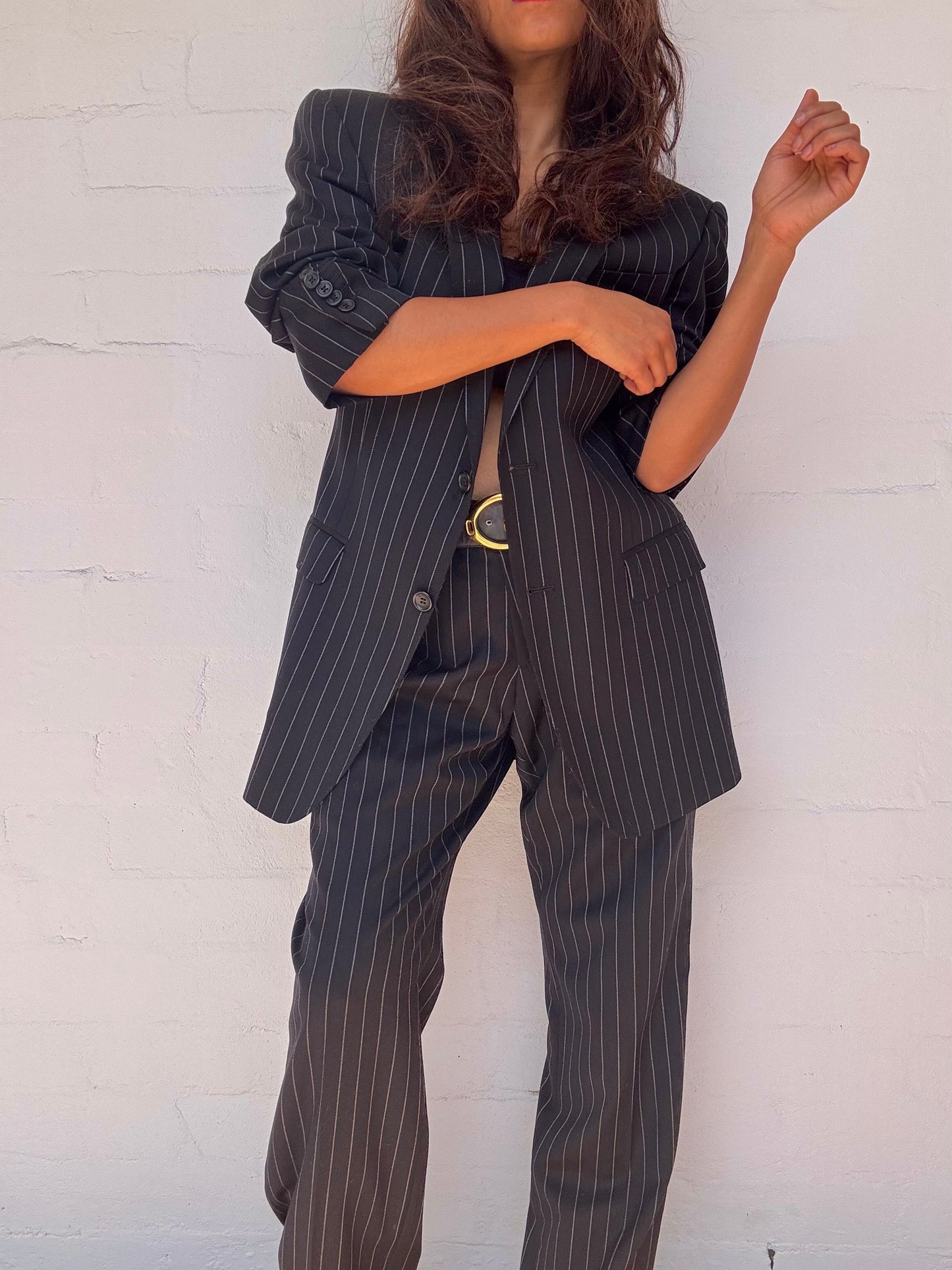Versace Collection Navy Blue Pinstripe Wool Single Breasted Suit