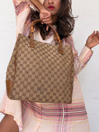 Vintage Gucci GG Canvas Bamboo Tote - Large