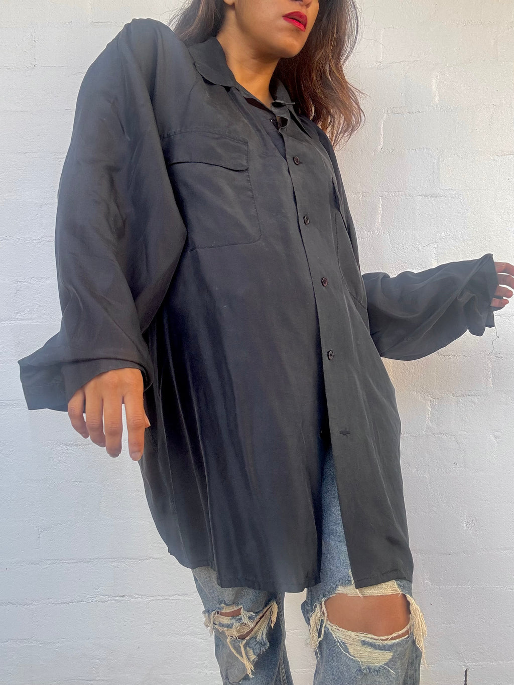 Vintage Black Silk Shirt - Featherlight