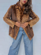 Vintage Mink Herringbone Fur Coat - Brown