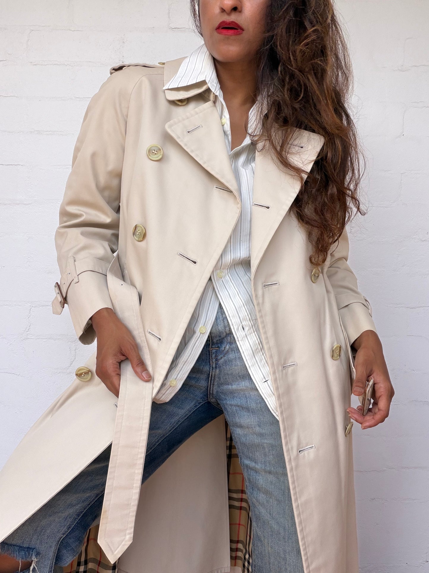 Burberry Double Breasted Trench Coat - Light Beige