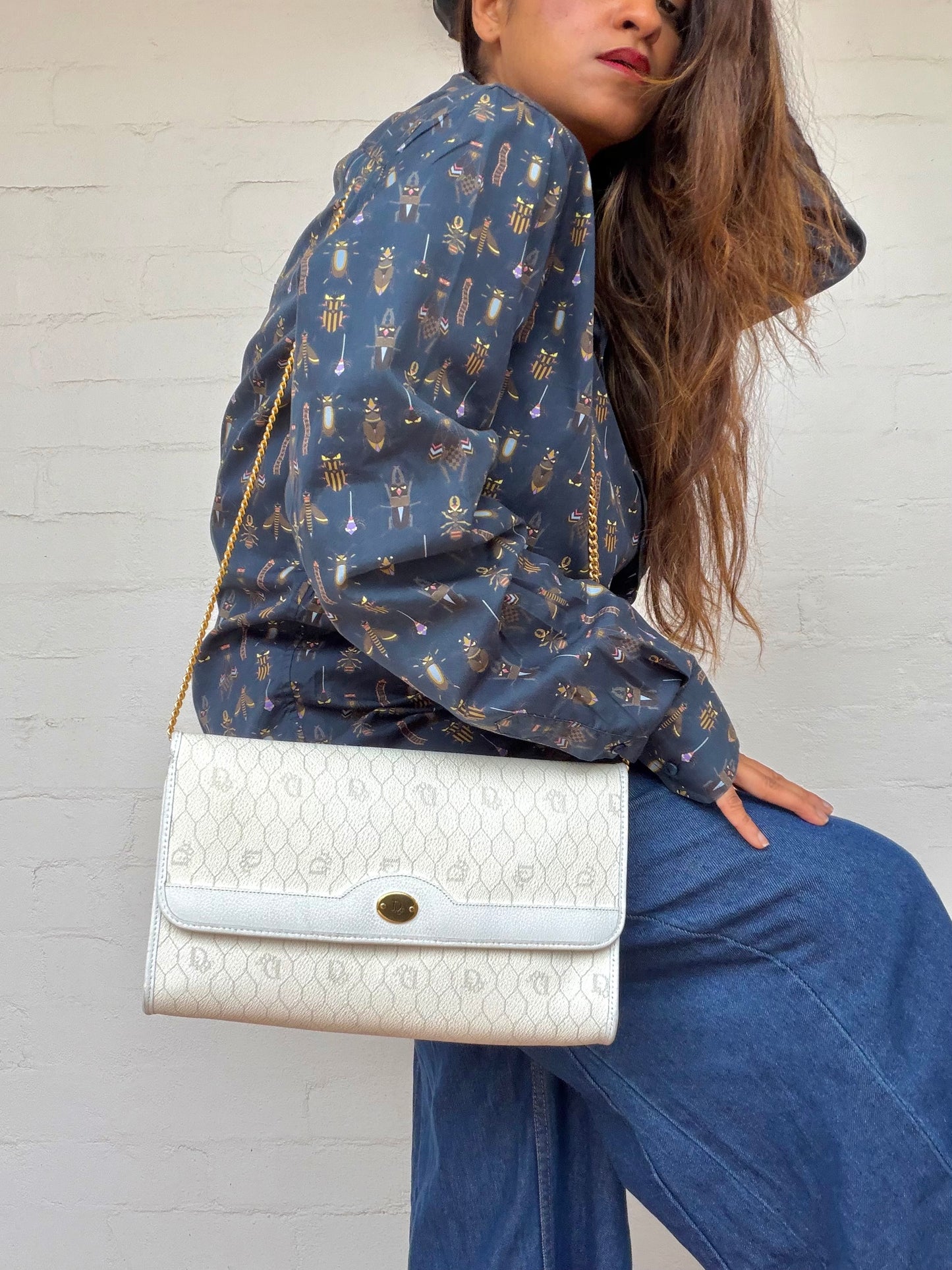 Authentic Vintage Dior Honeycomb Monogram Bag - White