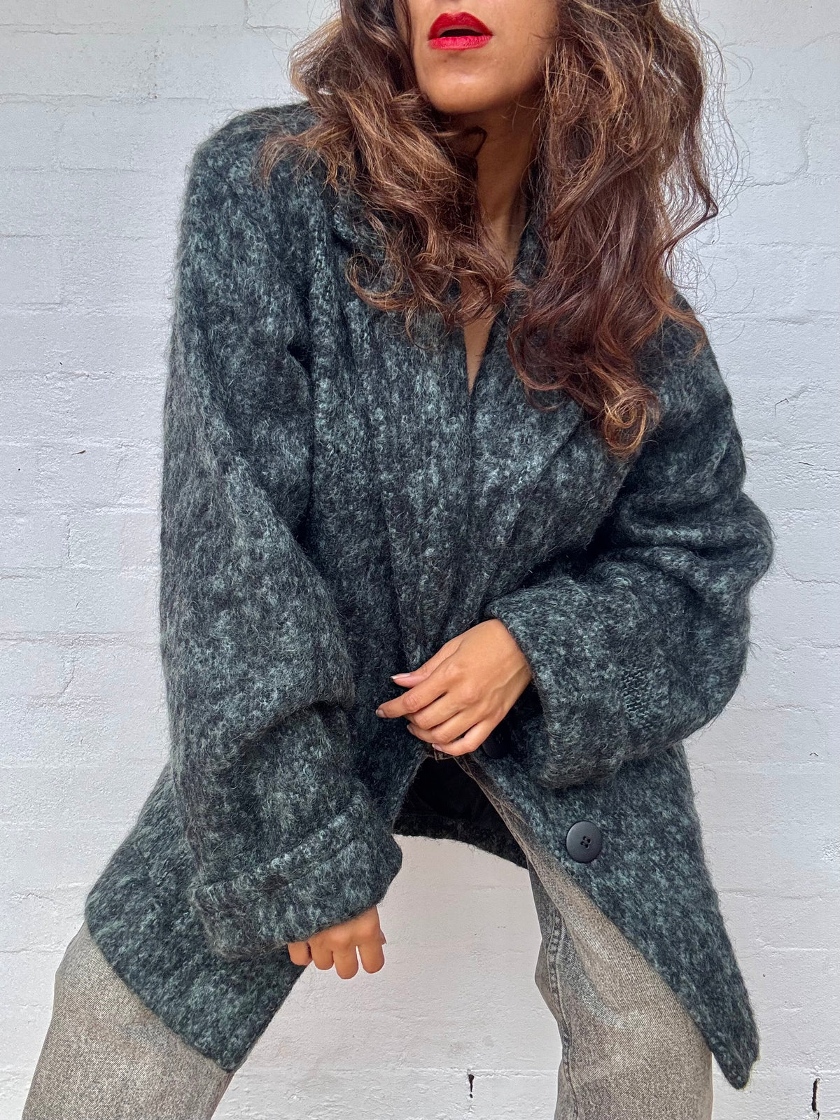 Vintage 1960's Dark Green Mohair Coat - Made in Britain