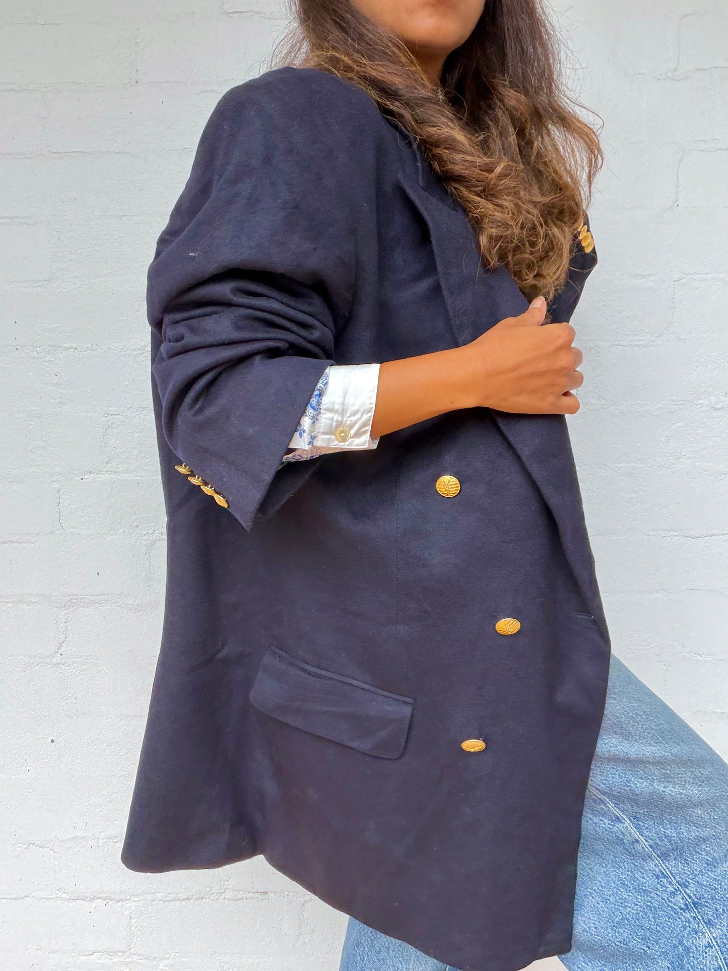 90s Yves Saint Laurent Navy Double-Breasted Jacket