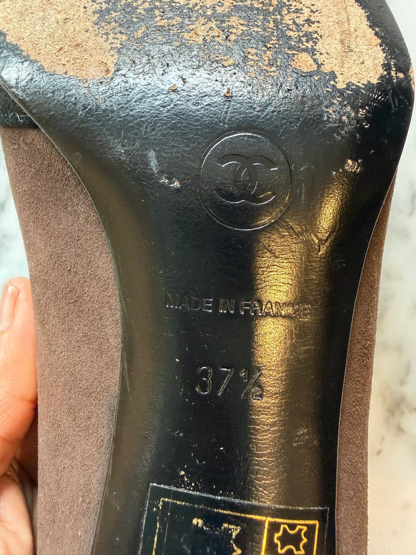 Vintage Chanel Suede Brown Kitten Heel Pumps