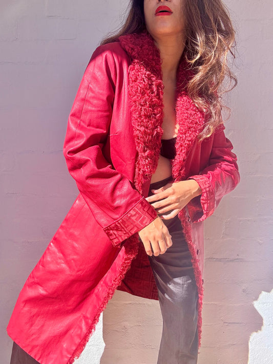 Vintage FENDI Fully lined Zucca Pattern Fur Collar Long Coat