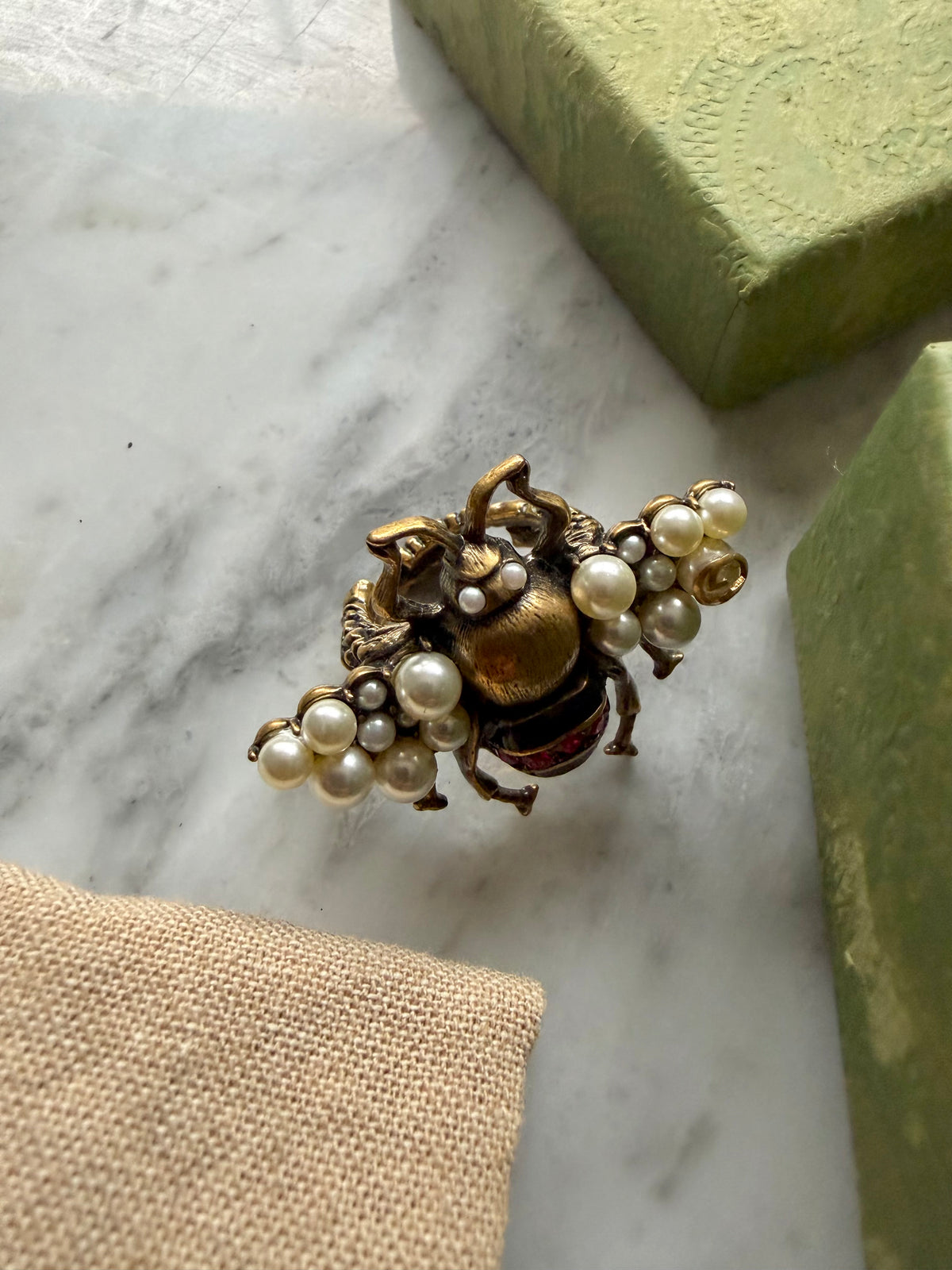 Gucci Bee Ring with Pearls & Crystals