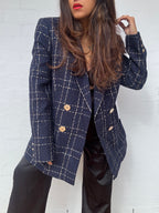 Camilla and Marc - Dominique Blazer Navy & Gold Check, Brand New with Tags