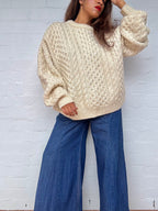 Vintage Irish Aran Knit Sweater - Cream