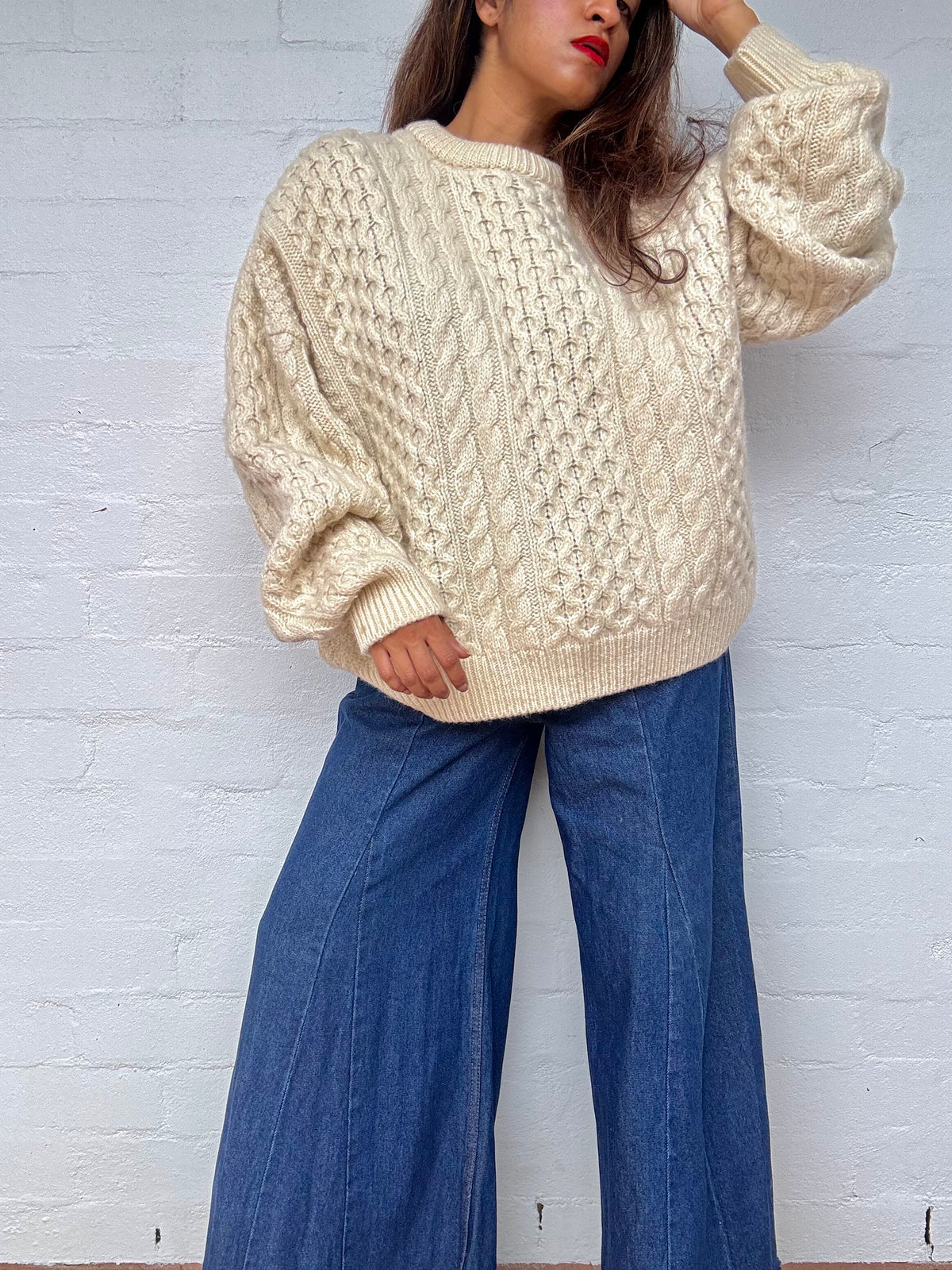 Vintage Irish Aran Knit Sweater - Cream