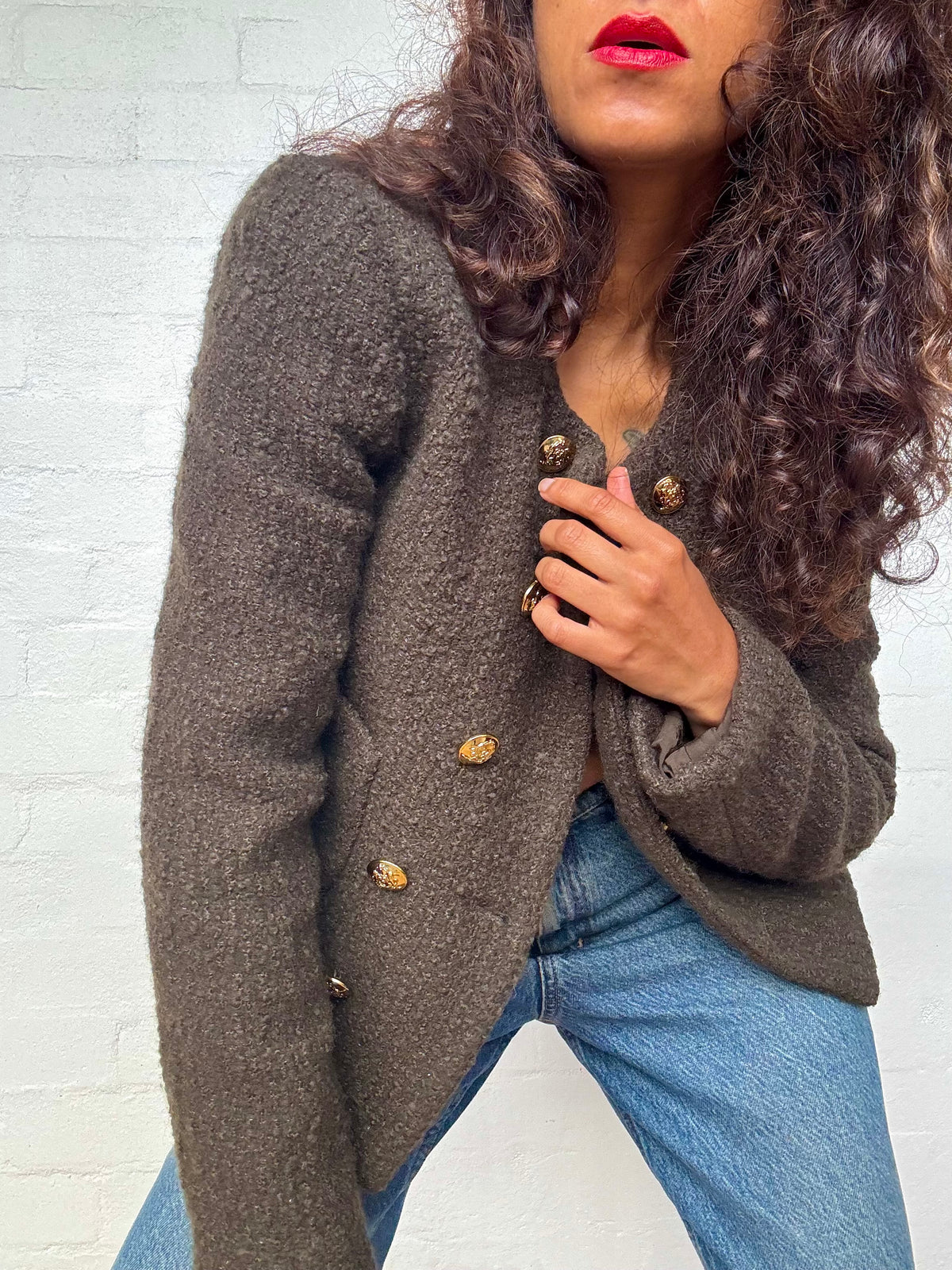 CELINE Chasseur Jacket Bouclé Tweed Khaki