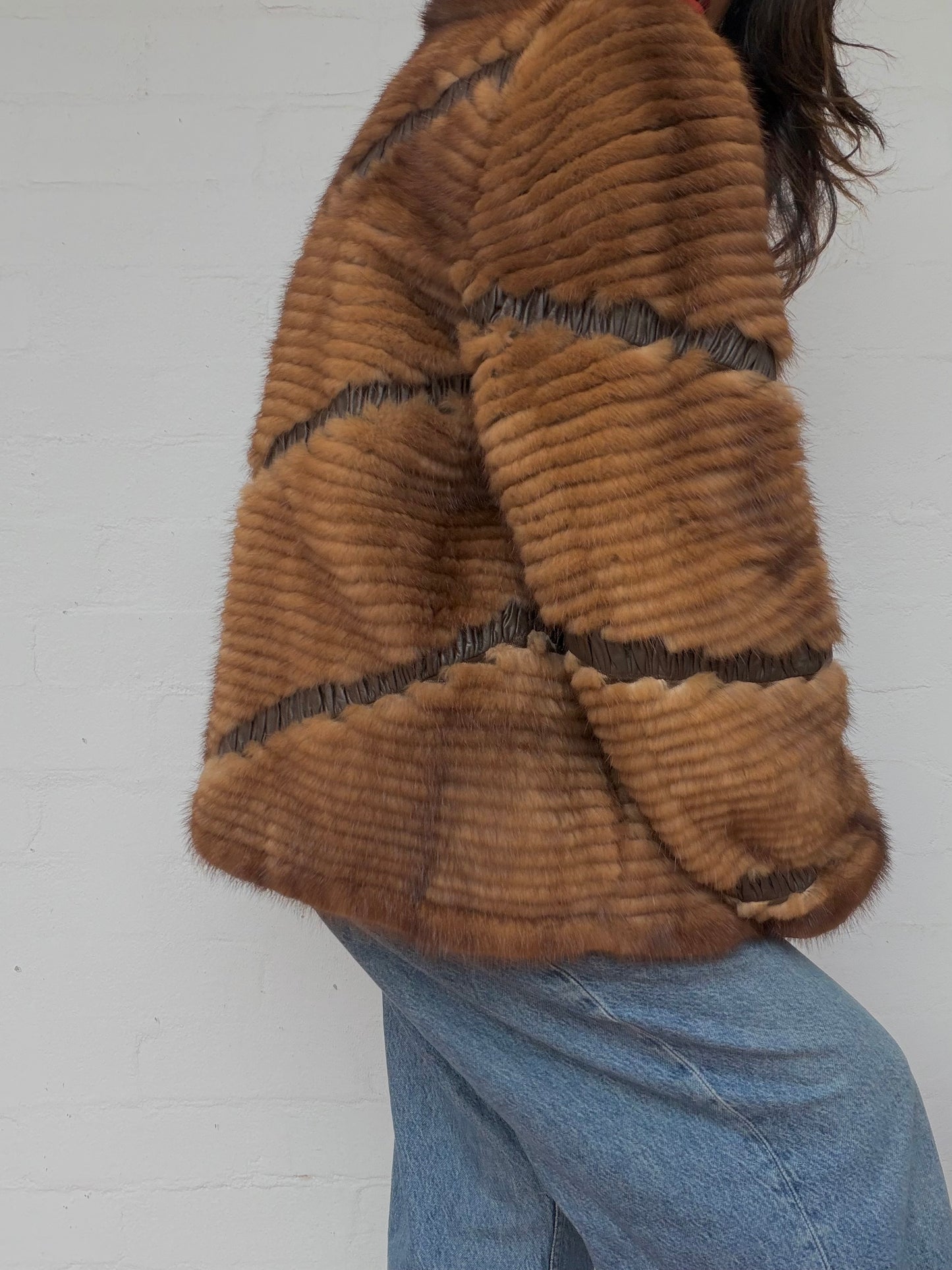 Vintage Textured Brown Mink Fur Coat