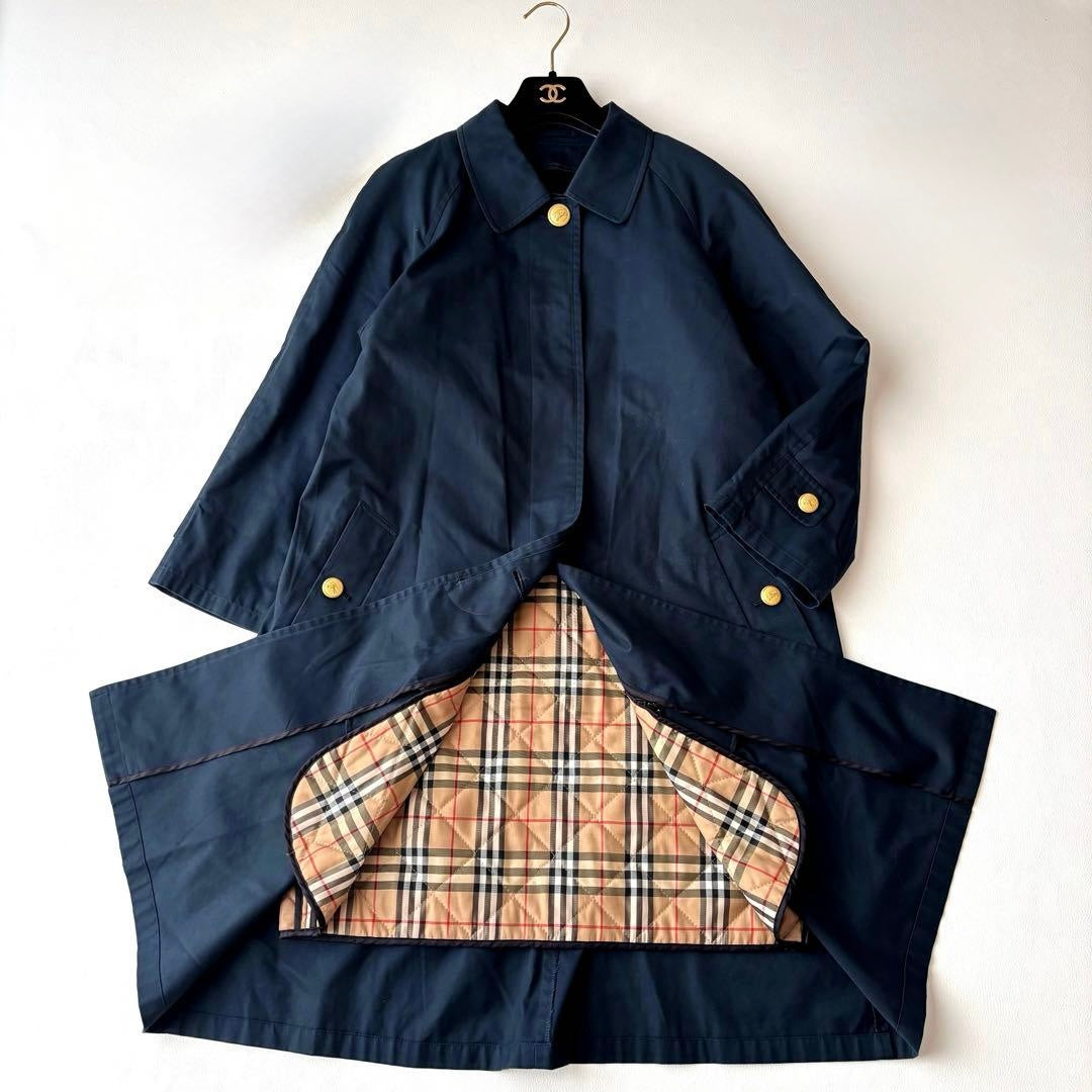Burberry Balmacaan Trench Coat With Detachable Quilted Lining - Navy