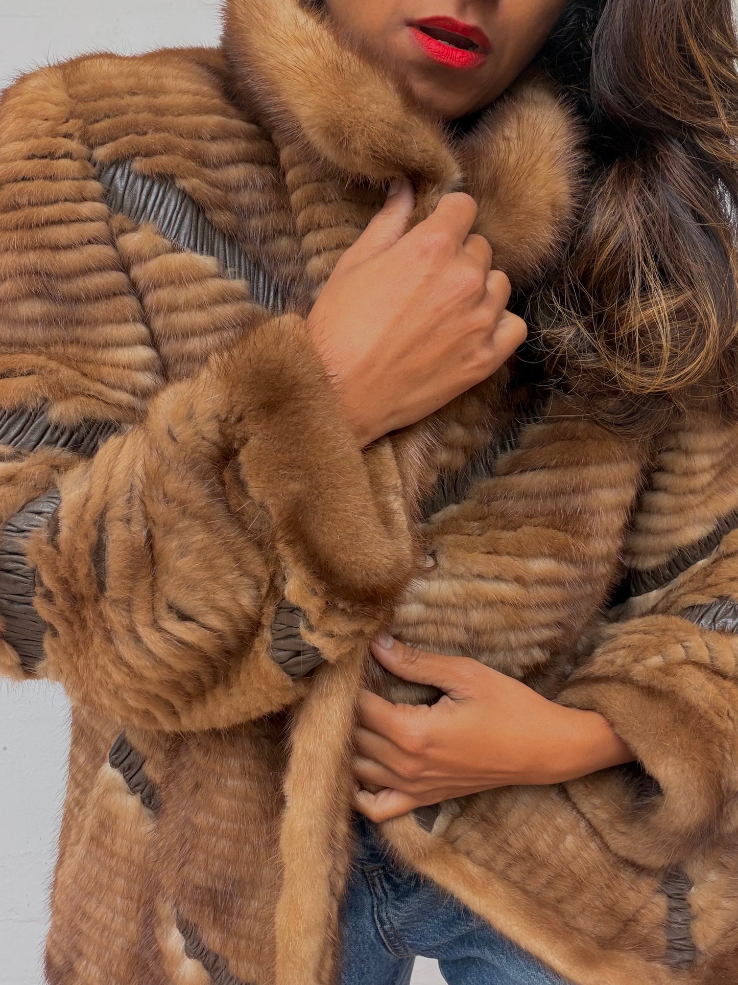 Vintage Textured Brown Mink Fur Coat