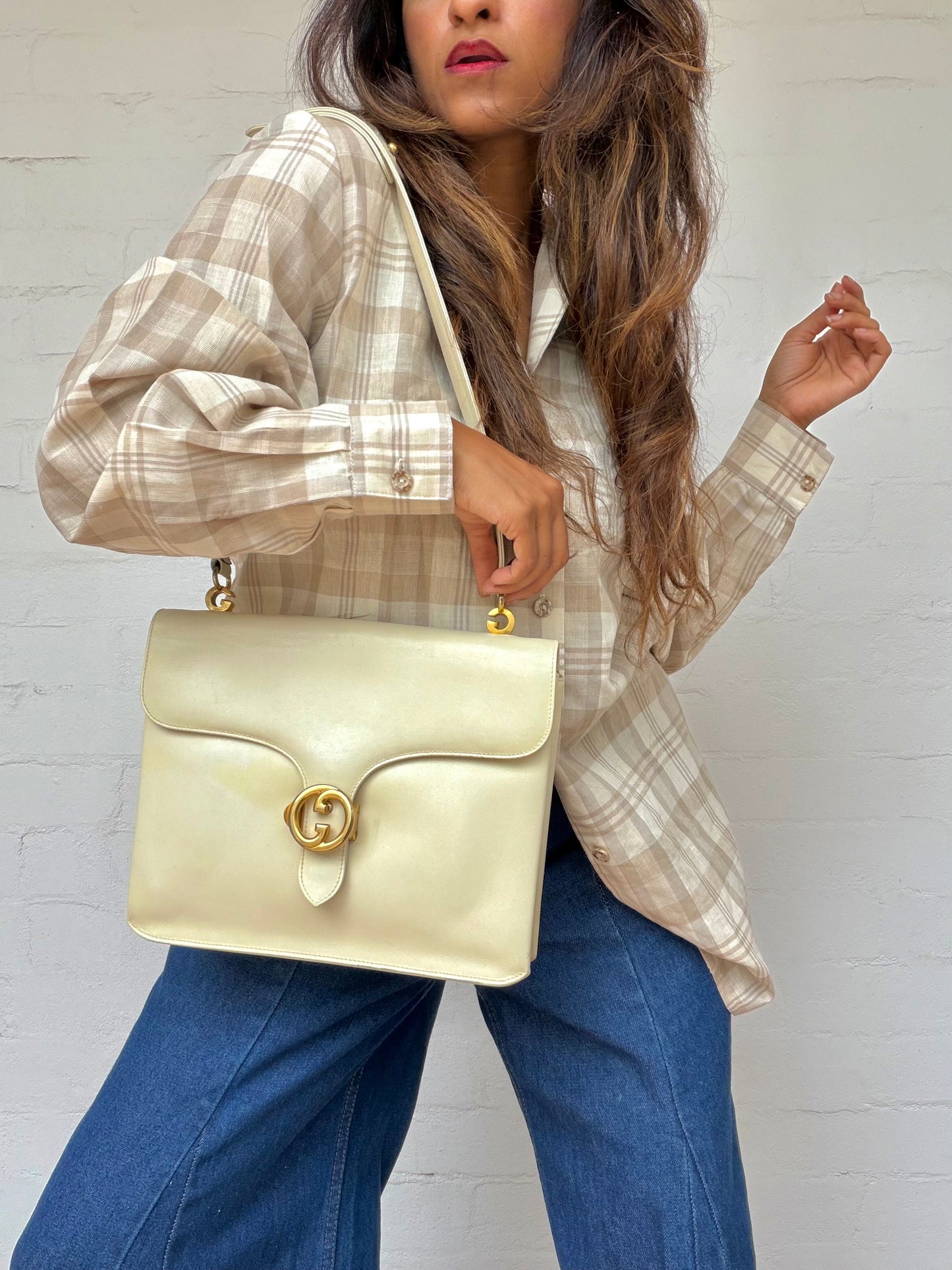 Vintage Gucci Interlocking G Dollar Crossbody Bag - Ivory