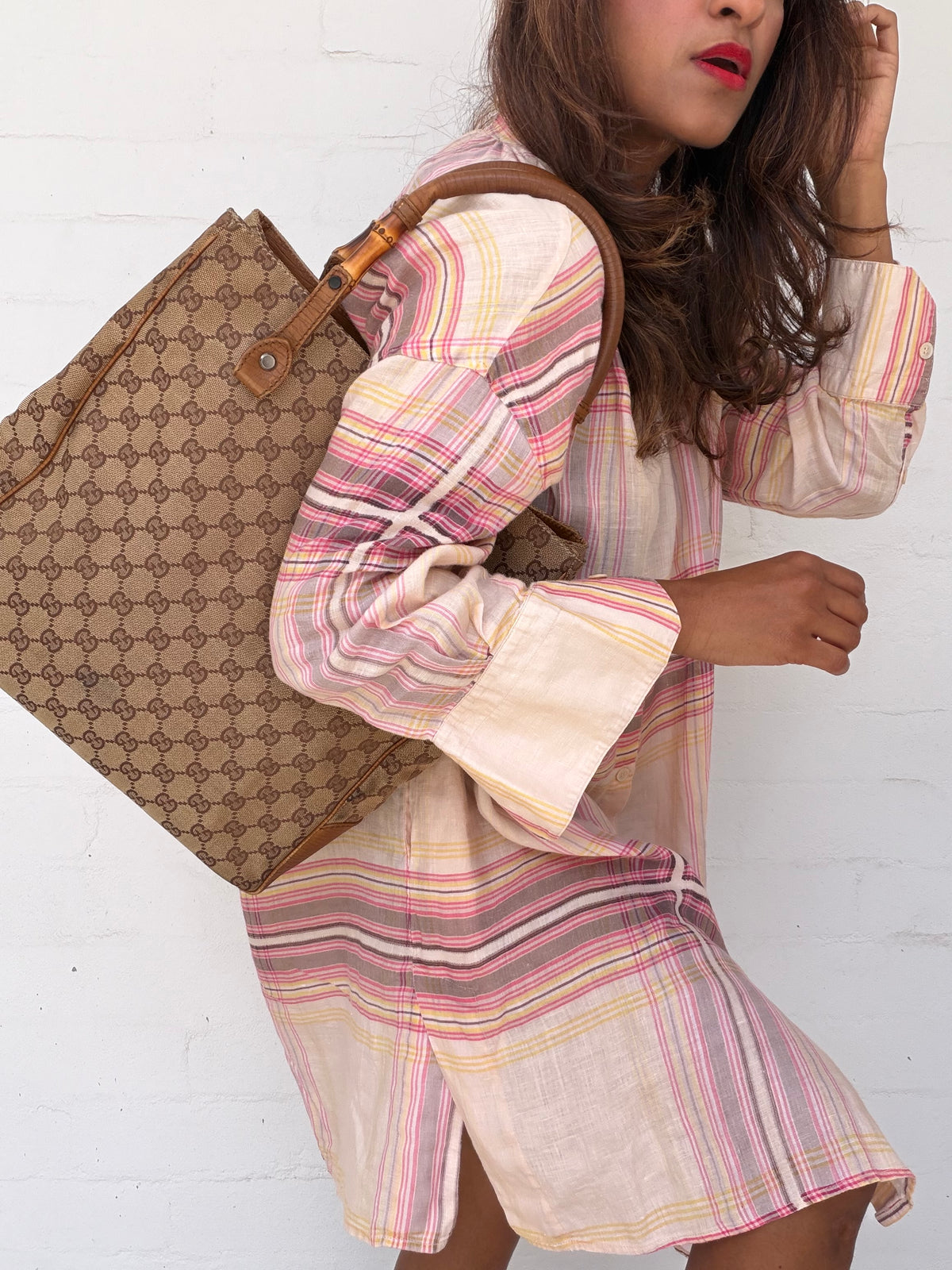 Vintage Gucci GG Canvas Bamboo Tote - Large