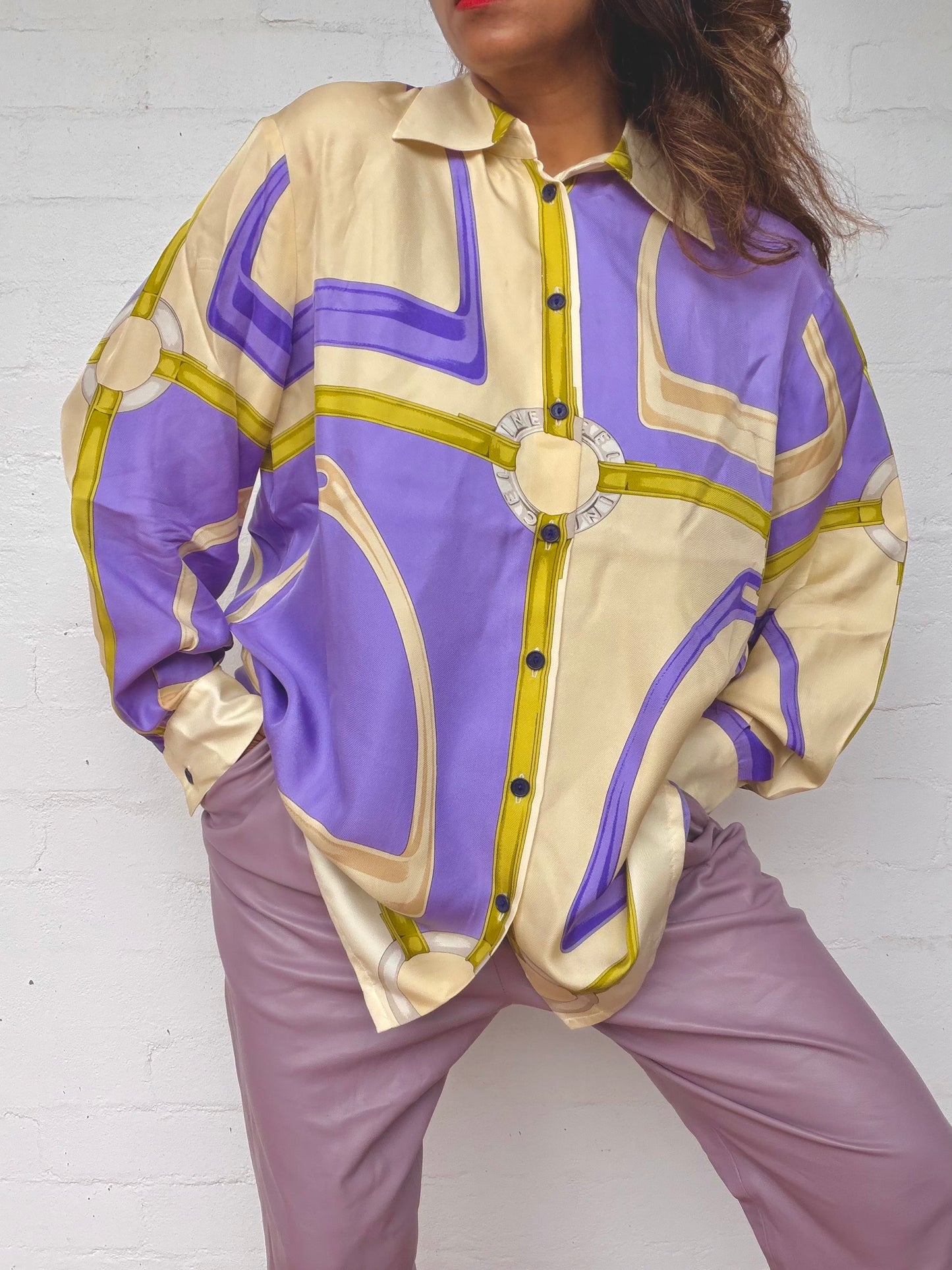 Vintage Celine Print 100% Silk Shirt