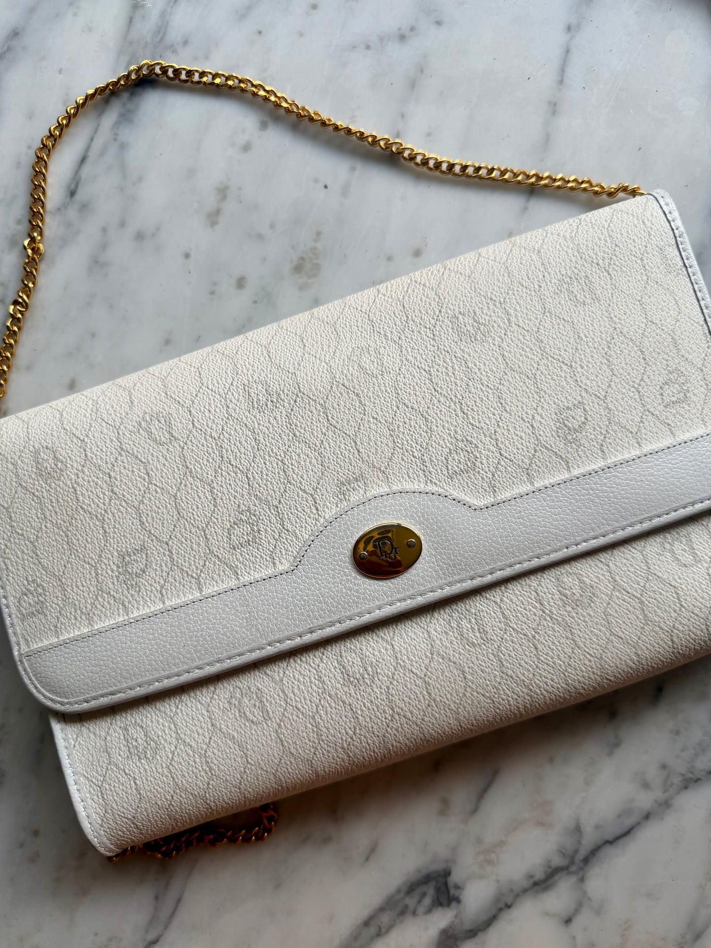 Authentic Vintage Dior Honeycomb Monogram Bag - White