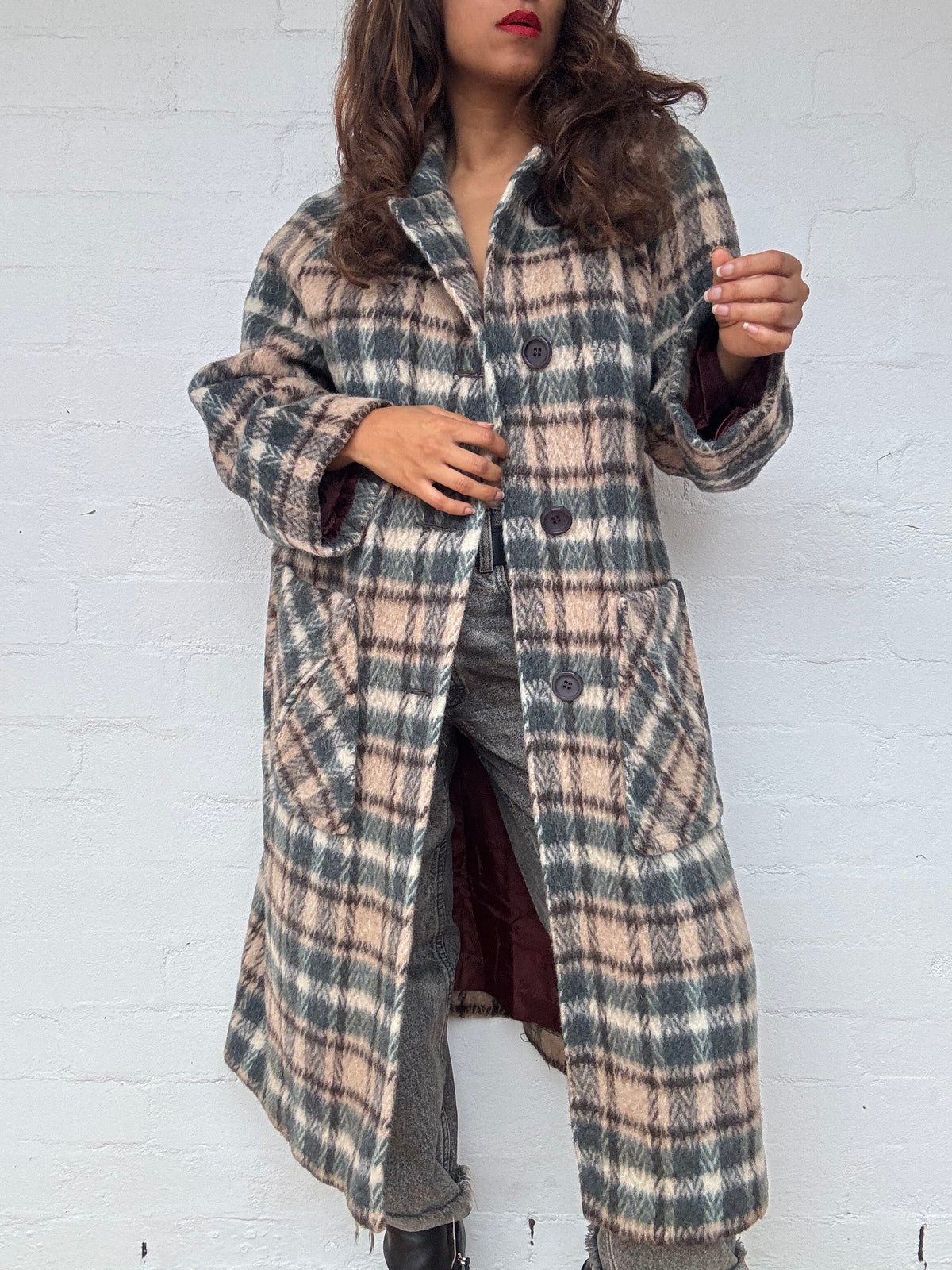 Vintage Plaid Mohair & Wool Coat - Made in England
