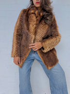 Vintage Mink Herringbone Fur Coat - Brown