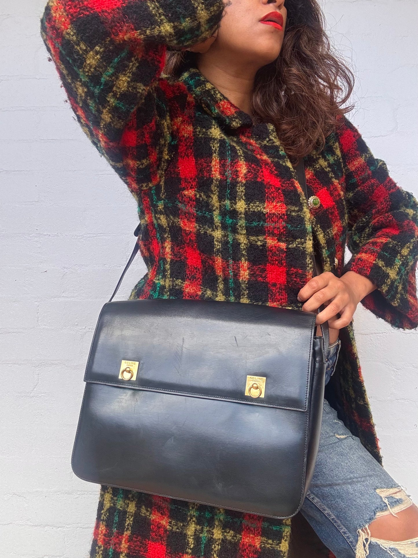 Rare Vintage Laptop Bag in Black Leather