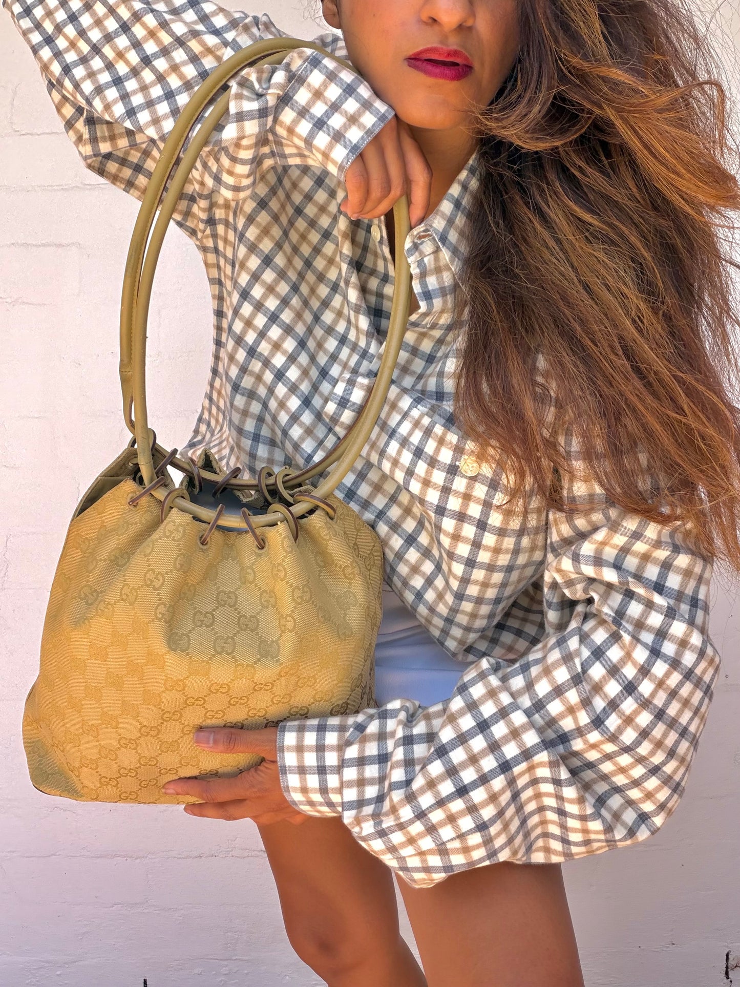 Vintage Gucci GG Monogrammed - Hoop Ring Bucket Bag