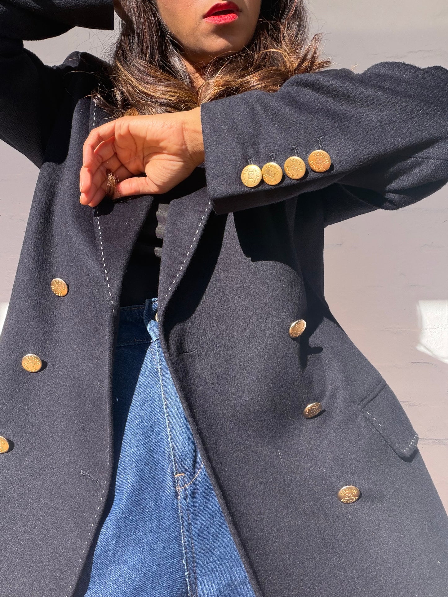 Vintage Escada Navy Wool Cashmere Double-Breasted Jacket