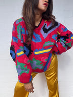 Vintage Colourful Oversized Wool Jumper