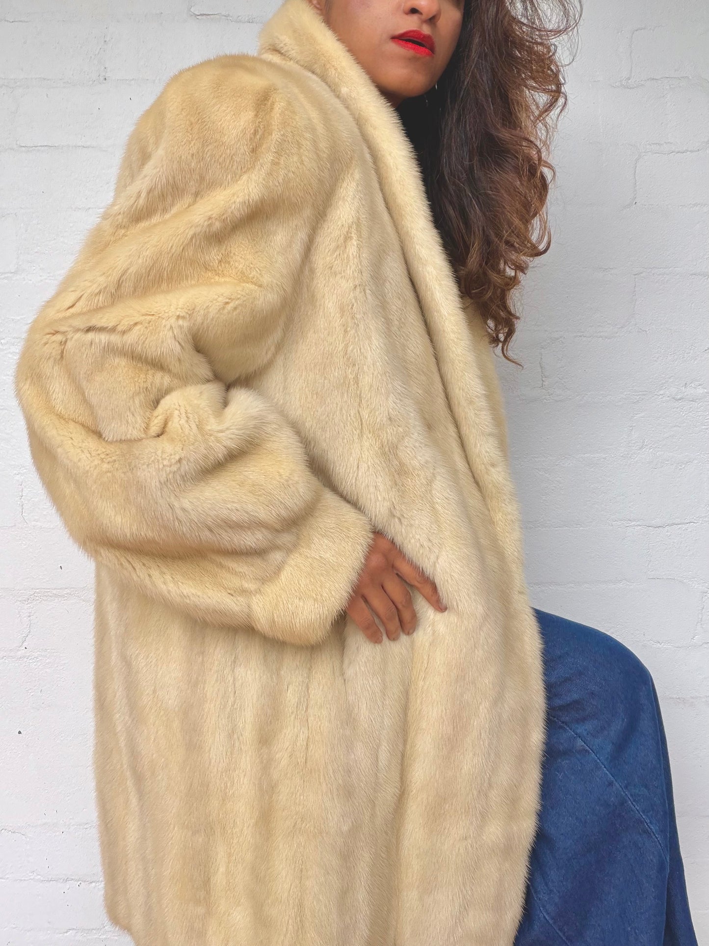 Vintage Cream long fur coat