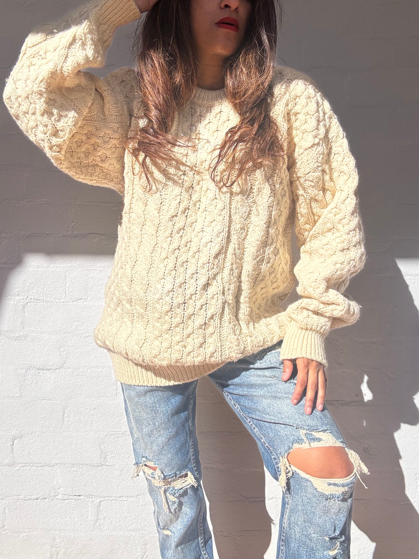 Rare Vintage Irish Aran Knit Sweater – 100% Wool Heritage Luxury